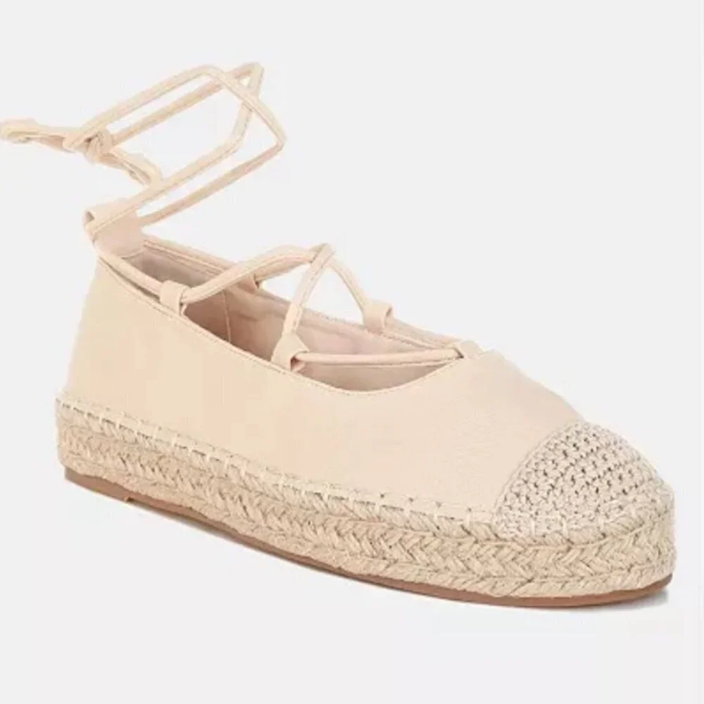 London Rag NWOT SZ6 Gold Stripe Oplin Womens Espadrille Shoes Cottage Boho Comfy